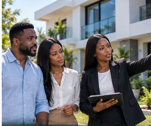 Prospective buyers receiving coordinated guidance during a property viewing.